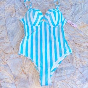 VICTORIA'S SECRET SWIM Sexy Tee Push-Up One-Piece Swimsuit Blue Stripe Medium